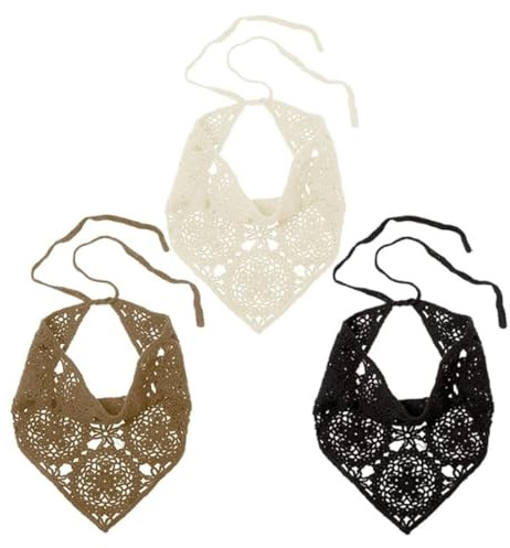 SamHeng 3 Pack Vintage Knotted Headscarf, Cute Style Elastic Headband Knitted Head Kerchief, Triangle Hair Tie Handmade Hair Accessories for Girls Women Party Street Wear