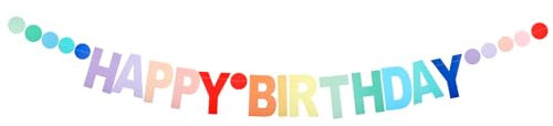 Sibba „Happy Birthday“-Banner Bunt Mit Farbverlauf-Buchstaben Banner Regenbogen Party Kreise Punkte Hängende Dekorationen Partyzubehör Glitzer-Banner Schild Poster Für Frauen und Männer Jahrestag Tür