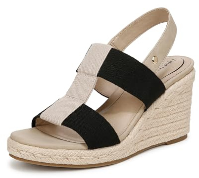 LifeStride Womens Tallulah Espadrille Wedge Sandal Black/Natural 8 W