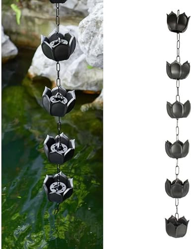Schwarze Kunststoff-Lotusbecher-Regenketten für Außendekoration, verstellbare Regenfängerkette für Outdoor-Dekoration, Ersatz für Fallrohr, 2,2 m
