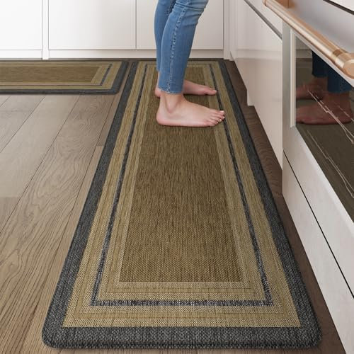KIMODE Anti-Müdigkeitsmatten für Küchenboden, 43,9 x 73,7 cm + 43,9 x 149,9 cm, Bauernhaus-Küchenteppich-Set, 2er-Set, Memory-Schaum, Küchenmatten für Boden, bequeme Stehmatten für Waschküche, Büro,