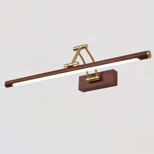 LOGT LED Spiegelleuchte Holzmaserung Drehung Wandleuchtedn 12W 56CM Wandlampe 3 Helligkeitsstufen 3000k/4500k/6000k Spiegellampen Verstellbare Wandbeleuchtung Schwenkarm für Wohnzimmer, Schlafzimmer