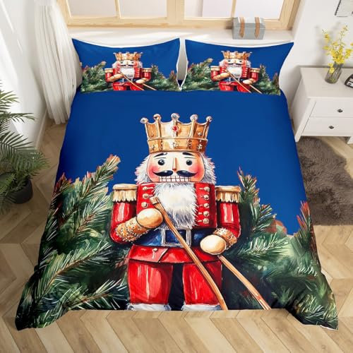 Homemissing Nutcracker Duvet Cover Boys Girls King Size Cute Cartoon Bedding Set Ultra Soft Nutcracker Christmas Comforter Cover Set Christmas Tree Bedspread Cover Christmas Bedclothes (No Comforter)