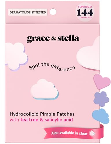 grace & stella Award Winning Pimple Patches Salicylic Acid (Multishape, 144 Count) - Dermatologist Tested Hydrocolloid Blemish Patches for Spot Treatment - Helps Protect Acne & Reduce Redness