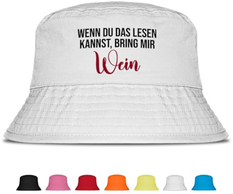 Bring Mir Wein - Lustiger Fischerhut – Der perfekte Sonnenhut für Herren & Damen – Ideal als Malle-Outfit, Party-Accessoire & Festival-Eimerhut für den Strand