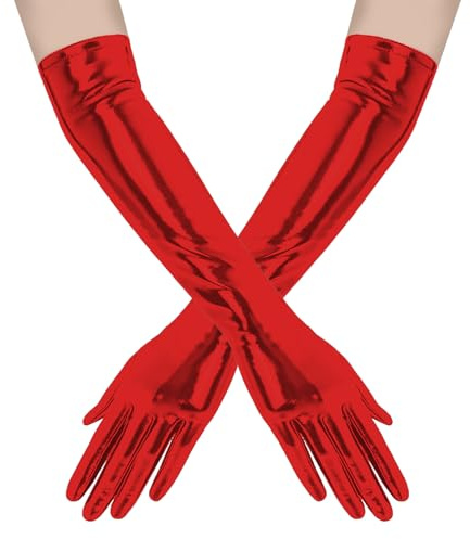zavehony Lederhandschuhe Damen,Lange Handschuhe Damen,Abendhandschuhe,Women's Faux Leather Adult Long Gloves,Lange Handschuhe Rot,Für Halloween, Weihnachten, Hochzeitsfeiern