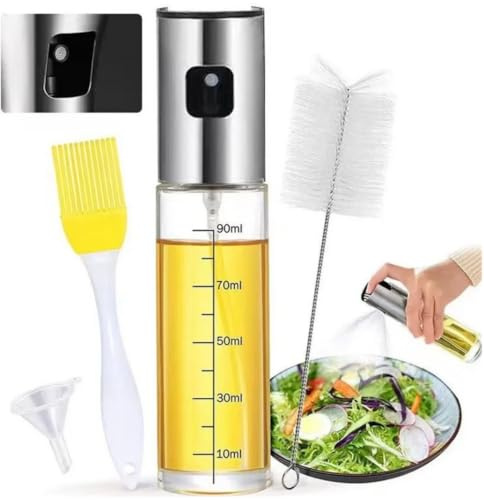 SomosTrade Ölsprüher Set | Ölsprüher zum Kochen | Ölspray | Öl Sprühflasche | Ölsprüher für Salat, Grillen und Backen | 100ml | Ölsprüher Set | inkl. Bürste, Pinsel und Trichter |