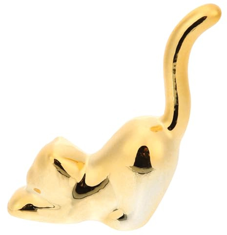 ANDRESLAD Goldfarbener Katzenförmiger Keramik Ringhalter Organizer mit Schmuckdisplay und Einfacher Eleganter Form für Stilvolle Ringe Aufbewahrung im Wohnbereich