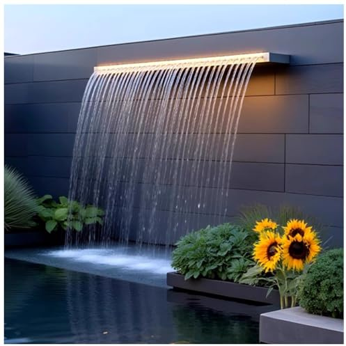 Sxlawesom Teich-Wasserfall-Überlauf Rechteckiger Wasserfall-Überlauf aus Edelstahl für die Garten- und Pooldekoration(120CM)