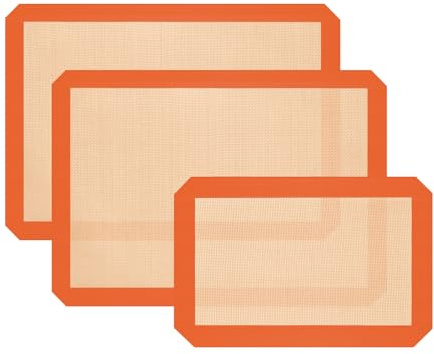 Silicone Baking Mat, Baking Sheets Non Stick, Silicone Mats for Baking, 3 Pcs Baking Supplies for Cookies, Bread & Pastry, Heat-Resistant & Reusable, Orange
