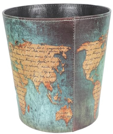 DECOMELODY Poubelle Bureau Élégante Avec Motif Carte Rétro Cuir Résistant Corbeille Papier Non Couverte Pratique Pour Déchets Recyclage Seau Déchets Et Facile Entretien Élégante Pour Maison