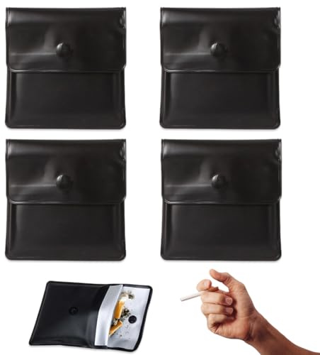 ZORVYN 4 Pezzi Posacenere Portatile da Tasca, Posacenere per Sigarette, Tasche Antiodore, PVC Ignifugo (Nero)