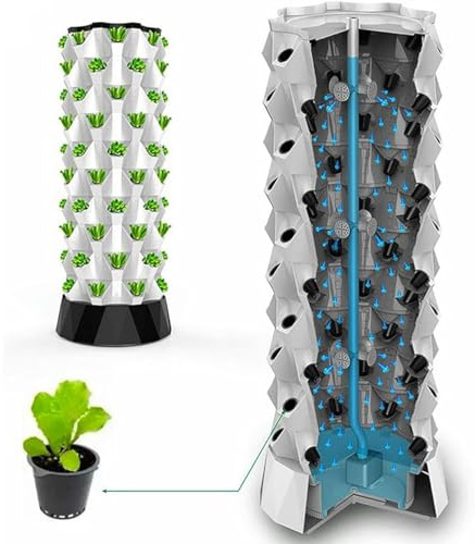 Torre di Coltivazione idroponica Verticale, Sistema idroponico per Interni/Esterni, Kit da Giardino con Torre aeroponica a 6 Strati per Erbe aromatiche, Verdure e Frutta – Soluzione automati