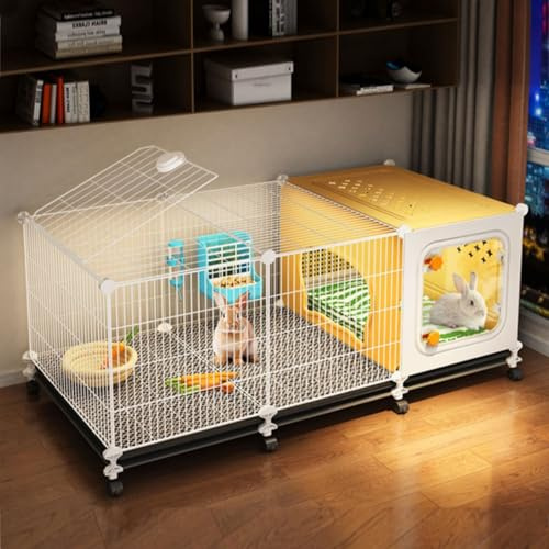Kaninchenkäfig Indoor Stall mit geschlossenem Loungebereich, Schiebeschalen & Universalrad für Frettchen, Chinchilla, Igel