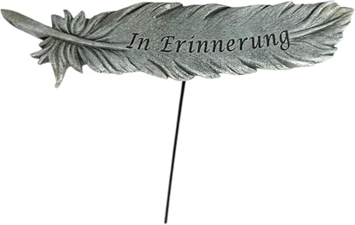 eberin365 GRABWELT - Antik graue Feder Deko Figur · 3 Motive · Grabschmuck wetterfest · 14cm breit · Polyresin · Trauer symbolisch fürs Grab · vielfältige Einsatzmöglichkeiten