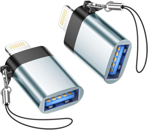 Adaptador Lightning a USB 2Piezas, Adaptador usb OTG para iPhone 14 13 12 11 Pro MAX 8 7/iPad, Adaptador Lightning Pasar Fotos Camara al Movil para USB Stick,Hub,Teclado Midi,Ratón,Lector de Tarjetas