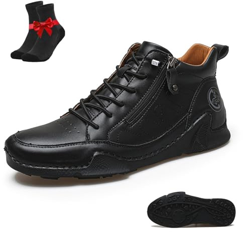 Pumio Men'S Slip-On Orthopedic Leather Shoes,Side Zipper Non-Slip Waterproof Driving Chukka Boots,Lightweight Dress Boots