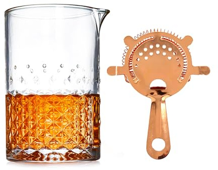 Chabrias Ltd Stainless Steel Copper Coated 2 Piece Cocktail Mixing Glass & Strainer Set 750ml– Large Mixing Jug for 3 Cocktails, Cocktail Mixing Glass & Stainless Steel Strainer Cocktail Accessories