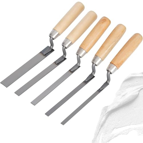 5Pcs Pointing Trowel Set, 6/8/10/12/15mm, Pointing Trowels | with Wooden Handle, Finger Trowel Brick Jointer Tools for Brickwork, Repointing and Masonry Repair