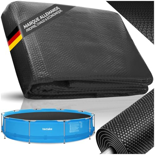 tectake® Manta Solar Piscina Redonda Flotante Recortable a Medida con Fuerza 110 µm para Calentar Agua y Proteger Piscina Hinchable, para Jardin y Piscinas - 381 x 381 x 1 cm Negro