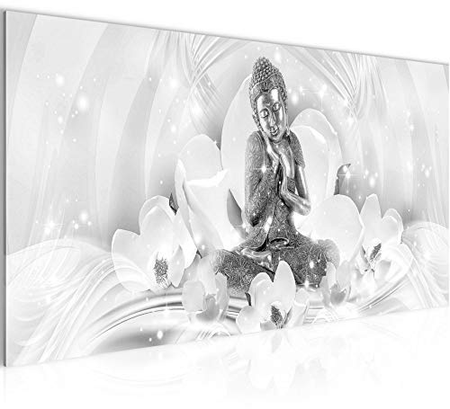 Runa Art Wandbild Buddha Feng Shui 1 Teilig 100 x 40 cm Modern Bild auf Vlies Leinwand Zen Wohnzimmer Schlafzimmer Schwarz Weiss 016412c