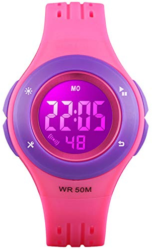 VILIYSUN Barnklocka multifunktion digital LED sport vattentät elektronisk kvartsur för barn pojke flickor gåva grön, Rosa lila (7 färger LED), Small, armband