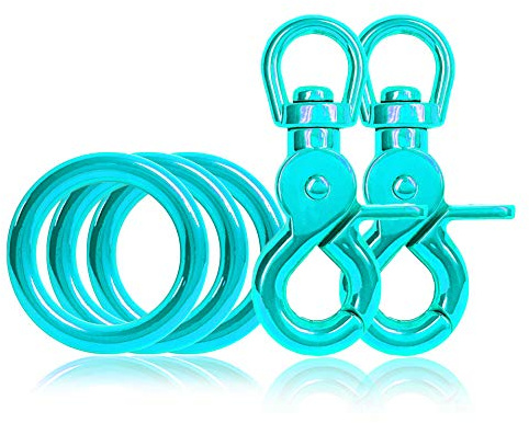 Ganzoo O-Ring & Scherenkarabiner Set aus nichtrostendem Stahl mit 360° Drehgelenk, Türkis, 3X Ring Ø35/26 mm Stärke 4,5 mm + 2X Karabiner 61 mm für DIY Hunde-Leine/Halsband, Paracord 550 Zubehör