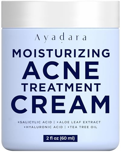 Moisturizing Acne Cream, Salicylic Acid Face Moisturizer for Oily & Acne-Prone Skin, Helps with Pimples, Blackheads, Whiteheads, Hormonal & Cystic Acne, for Men and Women, 90-Day Supply by Ayadara