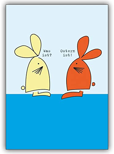 16 Osterkarten (16er Set): Humorvolle Osterkarte mit zwei Osterhasen • Klappkarten im Set mit Umschlägen als Oster Grußkarten, Gutschein, Geschenk-karten