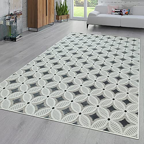 TT Home In- & Outdoor-Teppich Balkon Terrasse Mit Retro-Muster 3D-Web-Art In Grau Beige, Größe:120x170 cm