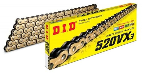 DID Cadena 520VX3 (Oro y Negro) - Longitud: 94 eslabones con unión remachada (ZJ)
