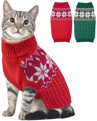 Hundepullover Mittelgroße Hunde, Gemustert Weihnachtspullover, Warm Fleece Pullover mit Geschirr Öffnung, Hundepullover Gestrickt, Dicken Hundepulli Französische Bulldogge Pullis, Rot M