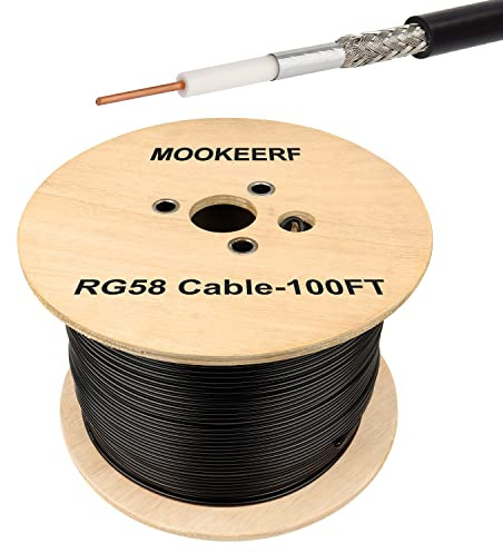 MOOKEERF RG58 Coaxial Cable - 100ft Low Loss 50 Ohm Coax for WiFi/Router Signal Booster Amplifier Extension