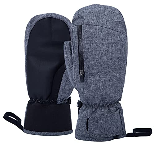 Bseical Ski Mittens Women Waterproof, Golf Mitts Men, Gloves Ladies, Thermal Touch Screen, Cotton Winter Touchscreen Unisex With Zip Pocket Sport Cycling Mtb Running Extra Warm (M, Gray)