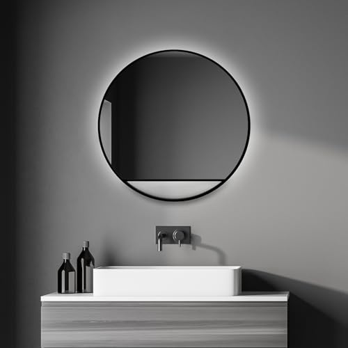 Talos Dekorativer Wandspiegel Black Hole Light indirekter LED Beleuchtung in schwarz matt Ø 60 cm