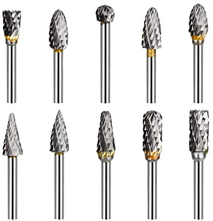 Hartmetall Rotationsfräser mit Doppelschnitt 10 Stk Frässtifte 3mm Schaft Bit Mehrzweck Wolframstahl Fräser Set für Holz & Steinschnitzerei, Stahl-Metallbearbeitung, Polieren