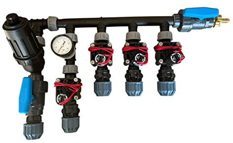 STEMAX-Wassertechnik: Kopfstation mit 2, 3, 4, 6 oder 8 Hunter PGV Magnetventilen, Größe der Klemmkupplungen: 32mm, Ventilverteiler, Wasserverteiler, Verteiler für Bewässerung, Größe: 4 Magnetventile
