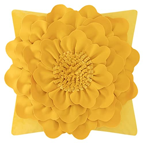 JWH Yellow Flower Throw Pillow Cover 18x18 Decorative Square Cushion Cover Velvet Floral Accent Pillow Case Handmade for Bed Couch Bedroom Chair Decor Sham Gold