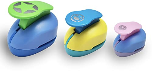 VSREI Stanzer Set: 3 Stück Papierstanzer, Motivlocher, Rundes Smiley-Gesicht, Sterne für Geschenkanhänger, Basteln, Scrapbooking, Fotos, Grußkarten (9mm, 16mm, 25mm)