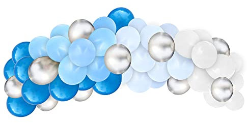 Oblique Unique® XXL Luftballon Girlande Ballon Banner Blau Silber Weiß Deko für Kinder Geburtstag Jubiläum Hochzeit JGA Schuleinführung Party Dekoration