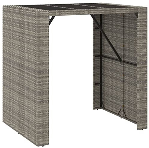 vidaXL Bartisch, Stehtisch mit Glasplatte, Bistrotisch Stahlrahmen, Tresentisch Partytisch Gartentisch, Grau 105x80x110cm Poly Rattan
