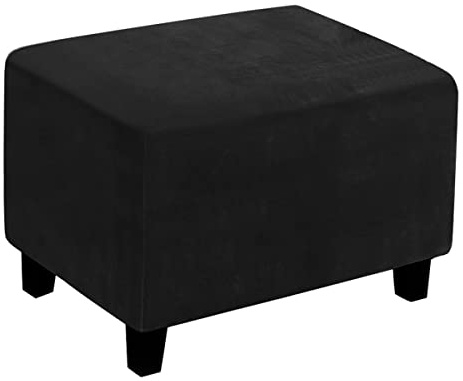 Meigeh Copri Pouf Rettangolare Elasticizzato Copri Poggiapiedi Telo Copertura per pouf Poggiapiedi Copripouf Velluto Nero