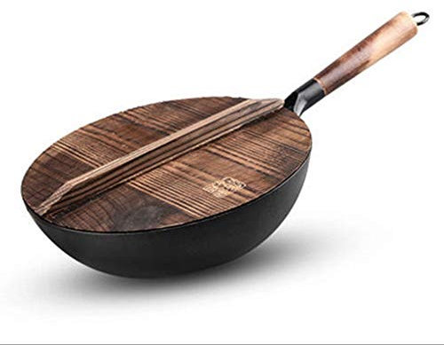 OQHAIR Wok de Hierro Tradicional Hecho a Mano Grande de Acero al Carbono Wok Antiadherente Wok Cocina de Gas sartén Cocina