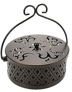 UTALIND 1 Stück Moskito Räuchergefäß, Moskito Räucherstäbchenbox Sandelholz Halter mit Abdeckung, Retro Mosquito Coil Räuchergefäß für Zuhause, Braun