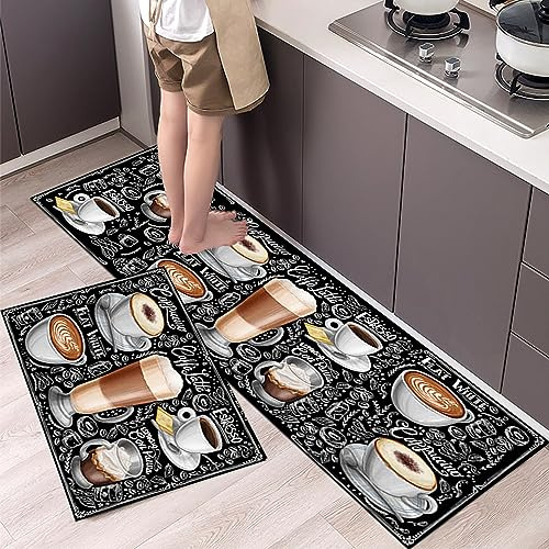 LIBRNTY 2 Stücke Küchenmatte Set,Bodenmatte,küchenteppich waschbar rutschfest,Rutschfestes Küchenmatten,Badvorleger rutschfest waschbar,geeignet für Flure,Küchen,Badezimmer(40 * 60cm+40 * 120cm)