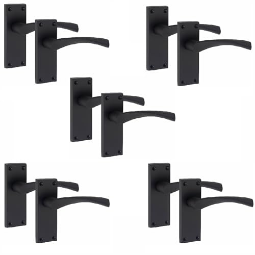Golden Grace Victorian Scroll Astrid Door Latch Handles, Matt Black 5 Pairs | Includes spindles and screws for quick fitting; durable zinc build fits a standard 120mm x 40mm backplate.