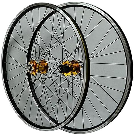 ZECHAO Mountainbike Laufradsatz Mit Scheibenbremse, 26 Zoll, 27,5 Zoll, 29 Zoll MTB Laufradsatz Schnellspanner 32 Löcher Vorne 2 Hinten 4 Lager 1,25-2,5 Zoll Reifen Wheelset (Color : Gold, Size : 27