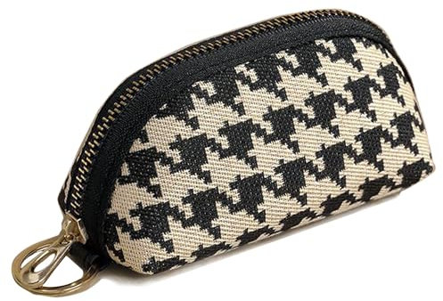 Pangogogo Vintage Check Schlüsseltasche | Compact Multi-Funktions-Münze Schlüsselmäppchen | Ausreichende Kapazität Autoschlüssel Tasche Münzgeldbörse für Männer und Frauen bevorzugt(Black)