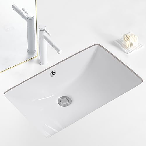 Lavabo quadrato in ceramica bianca, lavabo in ceramica da bagno sottopiano, lavabo da incasso per balcone, lavabo da incasso per lavanderia con rubinetto estraibile, adatto per bagni, balconi, ecc. (