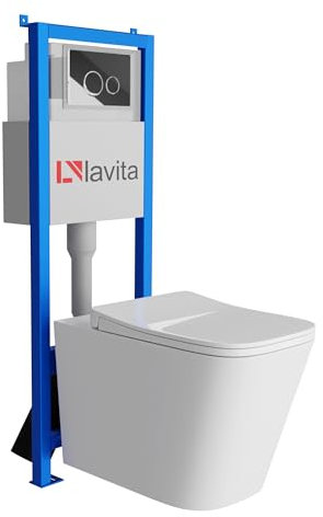 Lavita LAV 101 Maio Élément mural pour WC 40 cm + évier mural suspendu profond sans bord + panneau de commande LAV 200.4.2 chromé | Kit complet | Réservoir de chasse encastré | WC complet